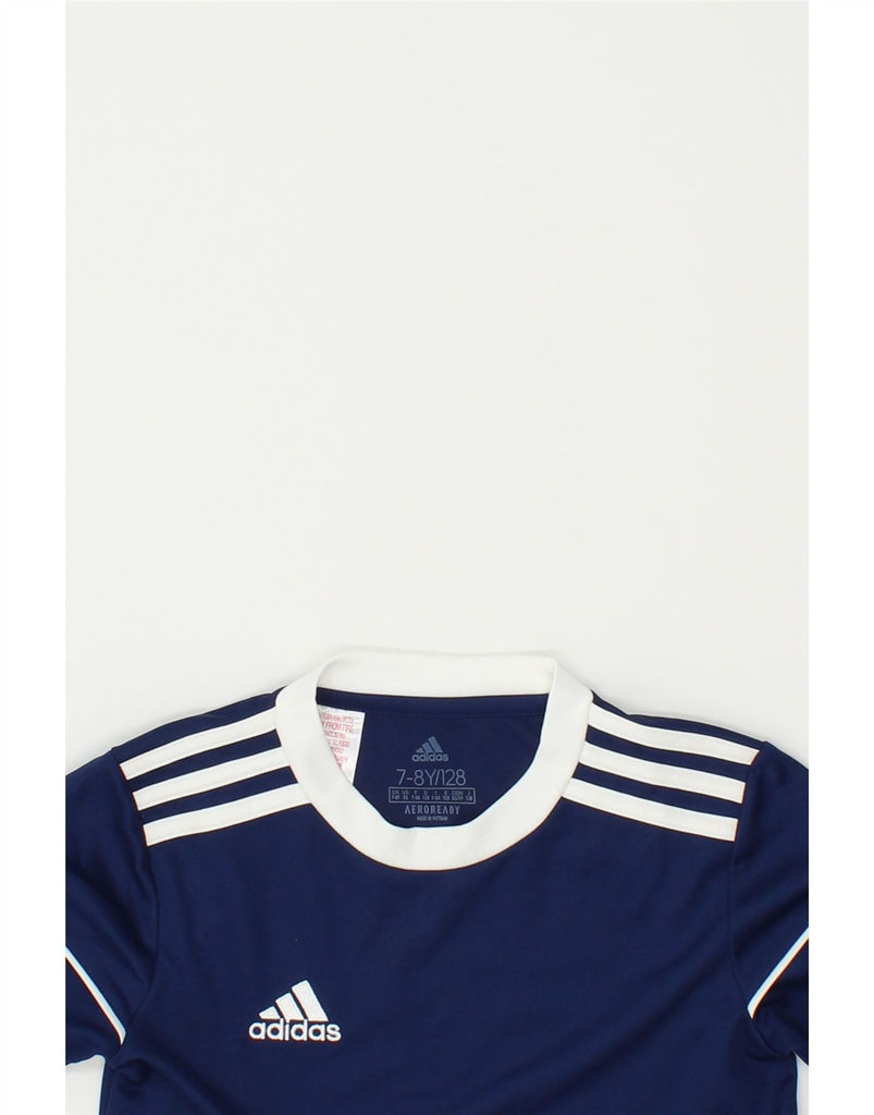 ADIDAS Boys Aeroready T-Shirt Top 7-8 Years Navy Blue Polyester | Vintage Adidas | Thrift | Second-Hand Adidas | Used Clothing | Messina Hembry 