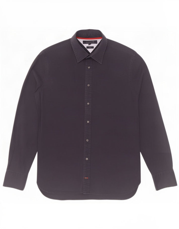 Tommy Hilfiger Mens Fitted Shirt Medium Navy Blue Cotton