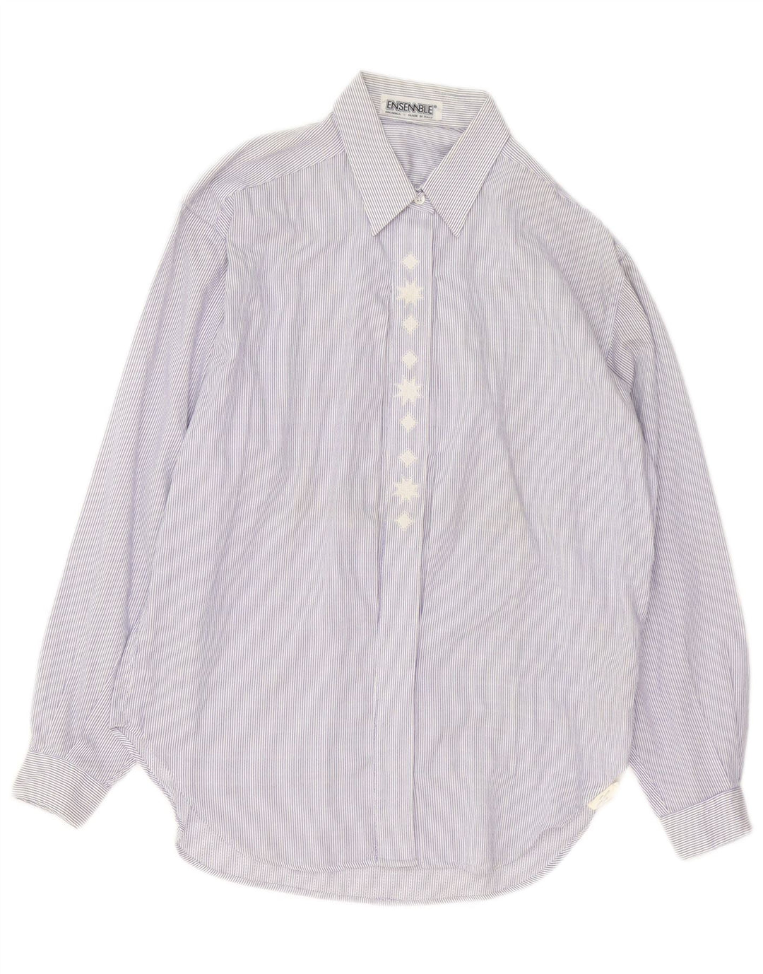 Vintage Womens Shirt UK 14 Medium Blue Pinstripe Cotton