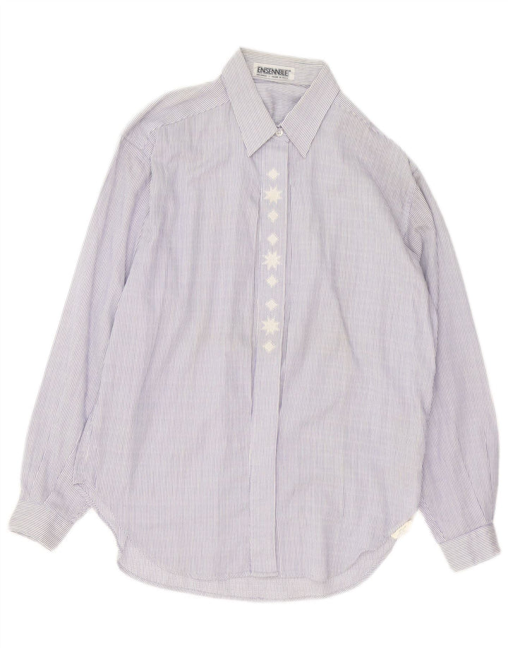 Vintage Womens Shirt UK 14 Medium Blue Pinstripe Cotton