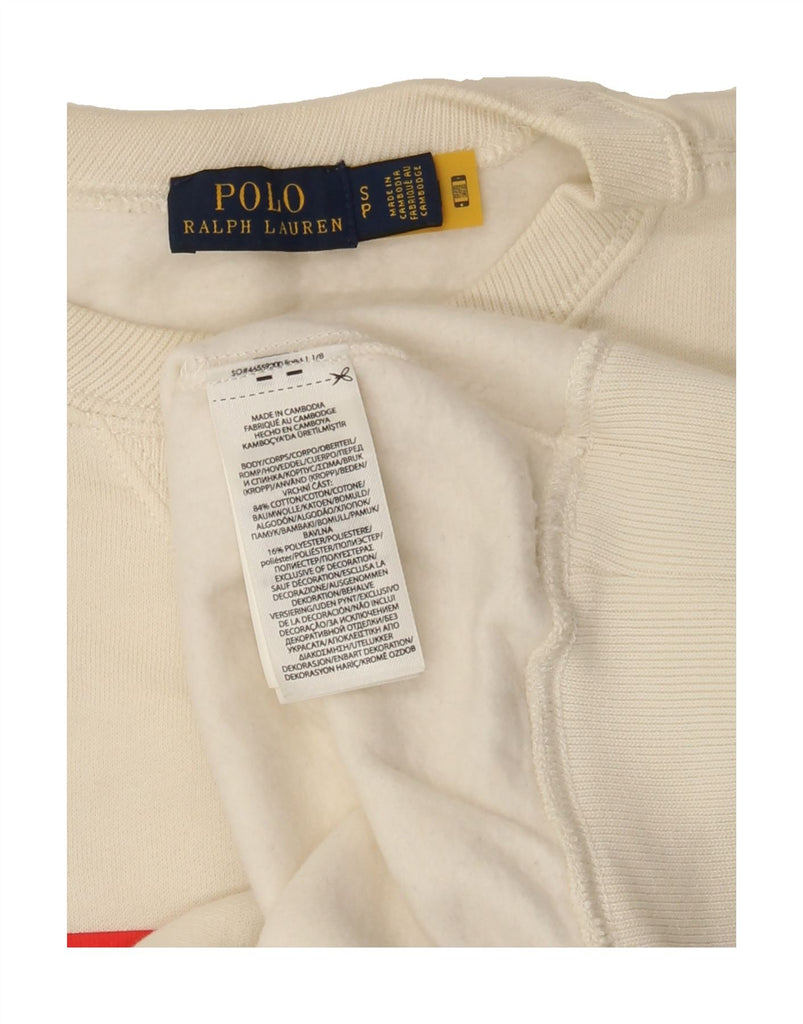 POLO RALPH LAUREN Mens Graphic Sweatshirt Jumper Small Off White Cotton Vintage Polo Ralph Lauren and Second-Hand Polo Ralph Lauren from Messina Hembry 