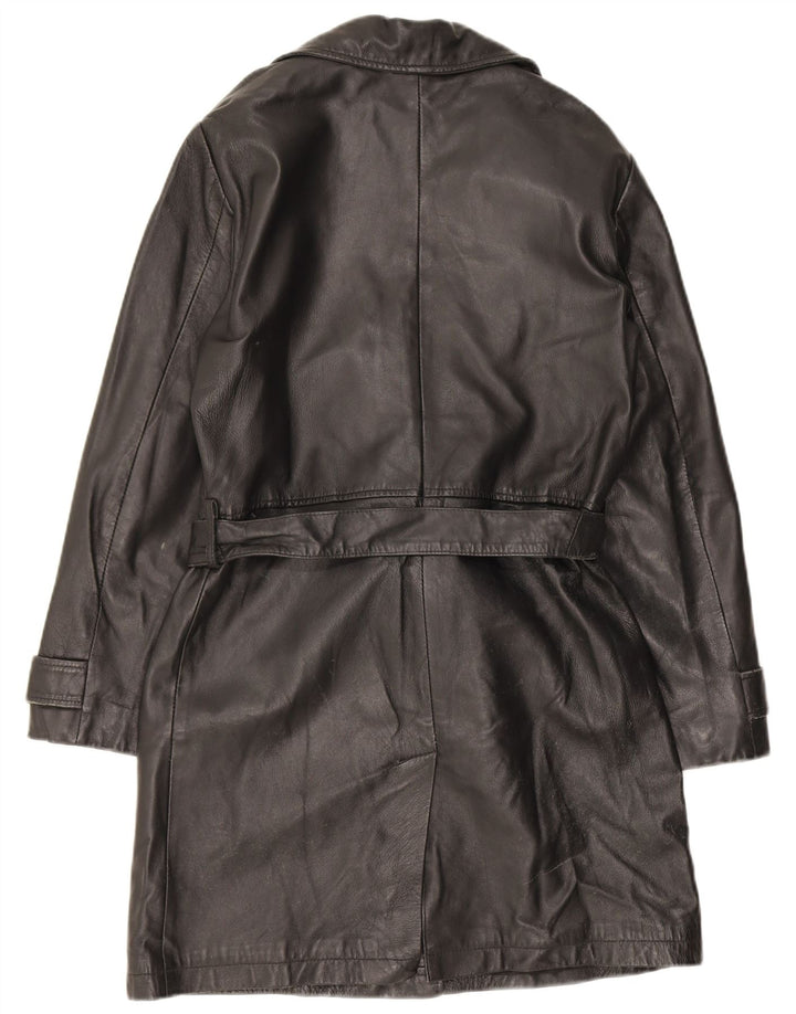 Stefanel Womens Double Breasted Leather Coat UK 14 Medium Black Leather