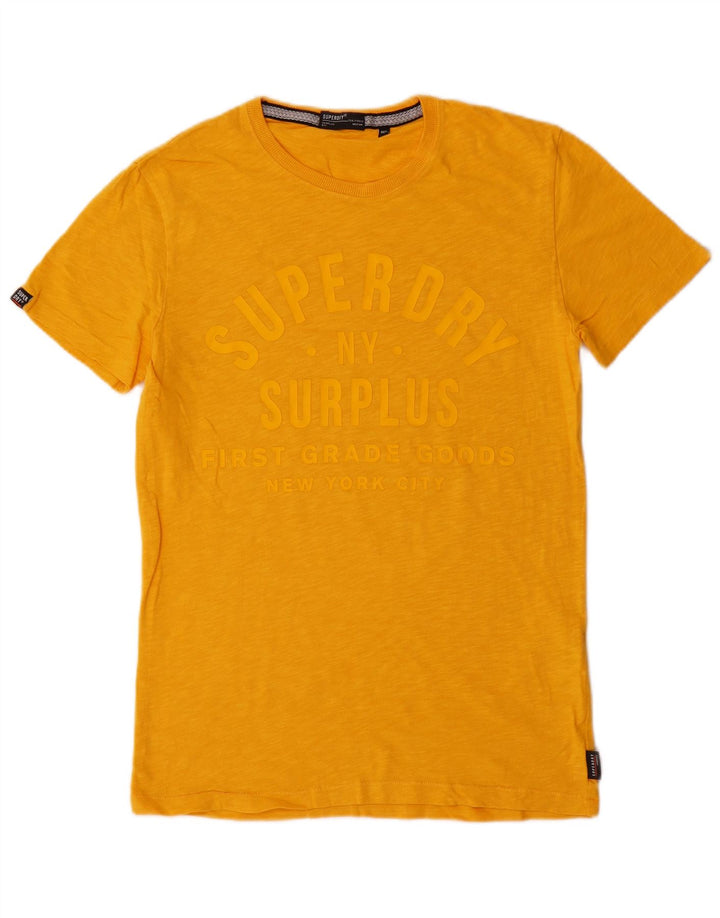 Superdry Mens Graphic T-Shirt Top Medium Yellow Flecked Cotton