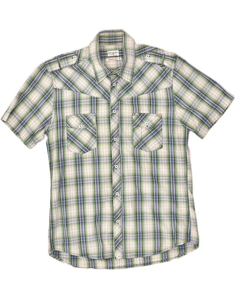 JACK & JONES Mens Military Slim Short Sleeve Shirt XL Green Check Cotton | Vintage Jack & Jones | Thrift | Second-Hand Jack & Jones | Used Clothing | Messina Hembry 