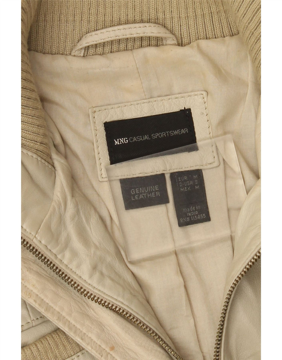 Mango Womens Leather Jacket UK 12 Medium Beige