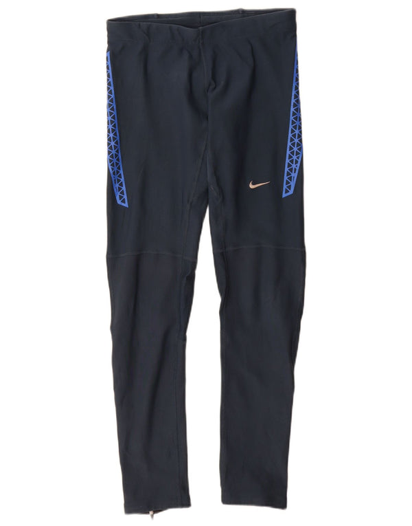 Nike Womens Dri Fit Leggings UK 8 Small Navy Blue Geometric Polyester