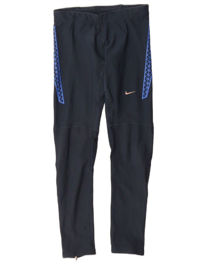 Nike Womens Dri Fit Leggings UK 8 Small Navy Blue Geometric Polyester