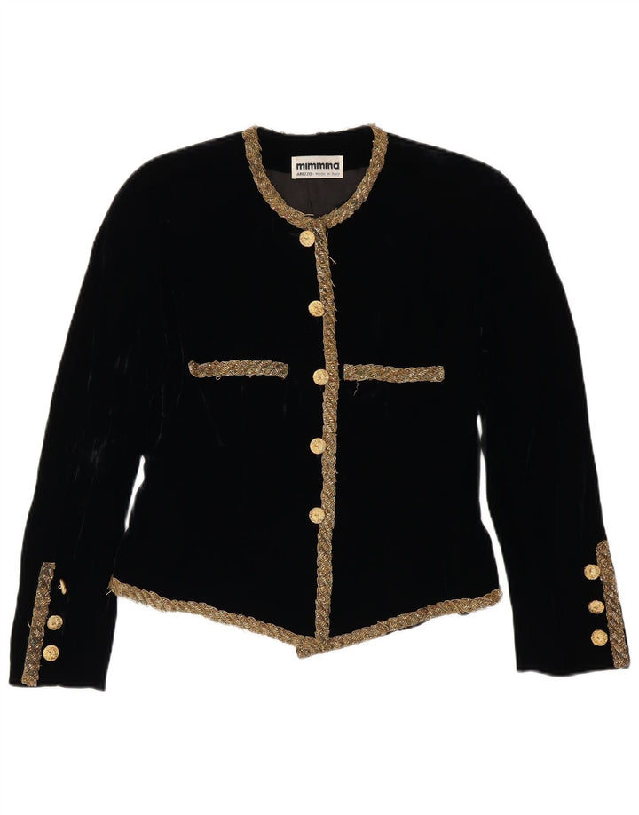 MIMMINA Womens Crop 5 Button Blazer Jacket UK 12 Medium Black