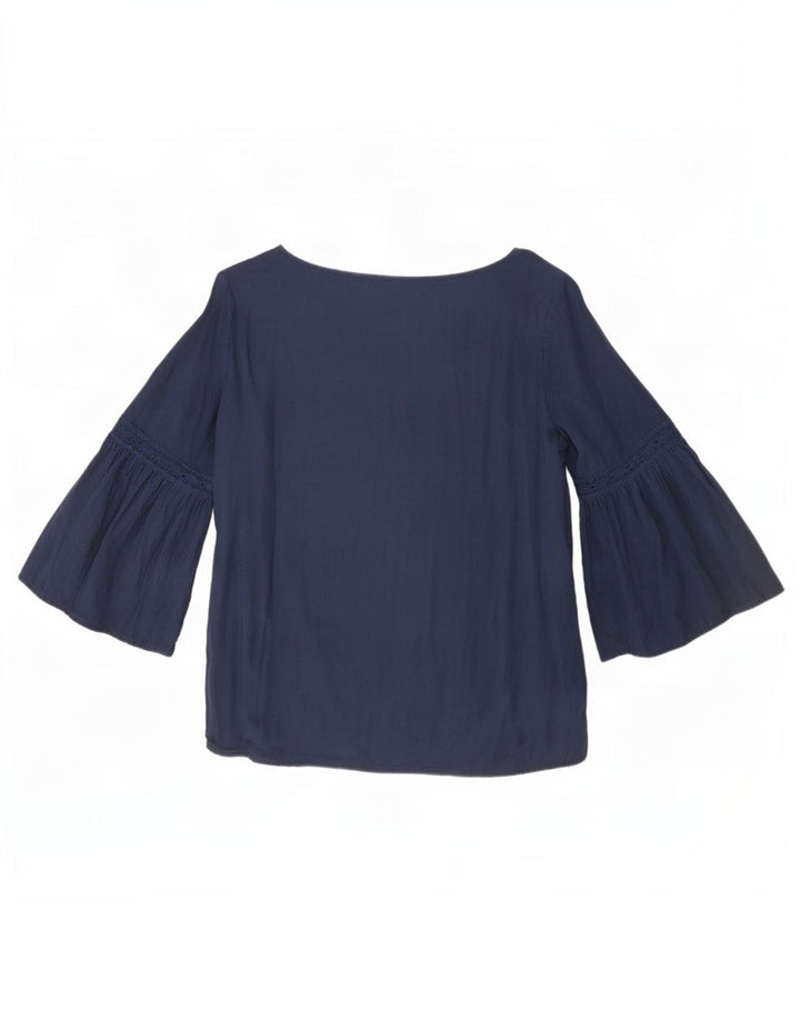 Benetton Womens 3/4 Sleeve Blouse Top UK 12 Medium Navy Blue Viscose