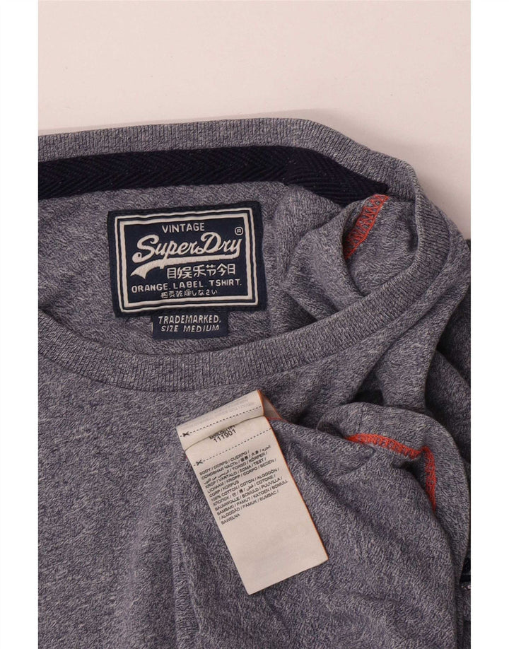 Superdry Mens Top Long Sleeve Medium Navy Blue Flecked Cotton