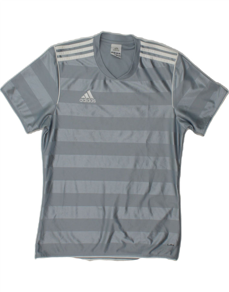 ADIDAS Mens T-Shirt Top Small Grey Striped Polyester Vintage Adidas and Second-Hand Adidas from Messina Hembry 