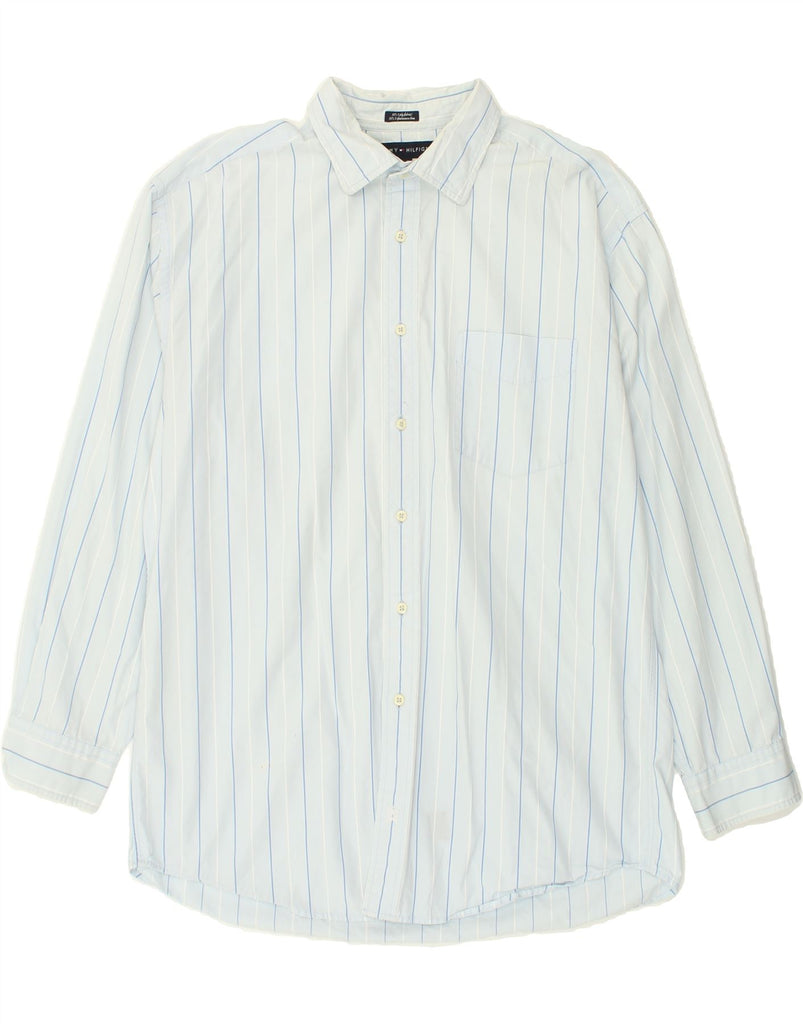 TOMMY HILFIGER Mens Shirt Size 17 1/2 XL Blue Striped Cotton | Vintage Tommy Hilfiger | Thrift | Second-Hand Tommy Hilfiger | Used Clothing | Messina Hembry 