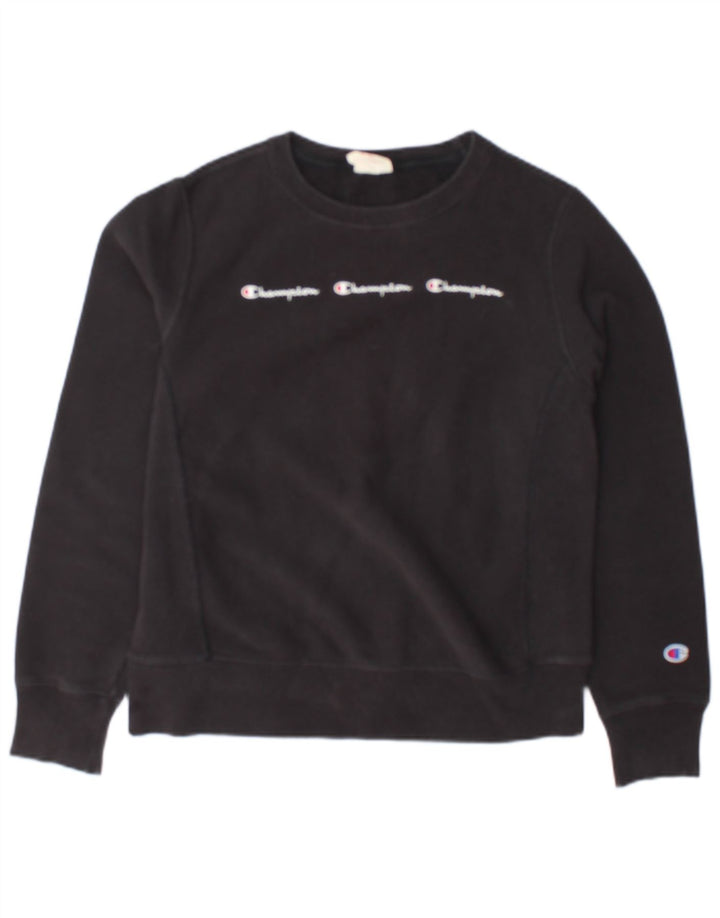 Champion Womens Graphic Oversized Sweatshirt Jumper UK 10 Small Black