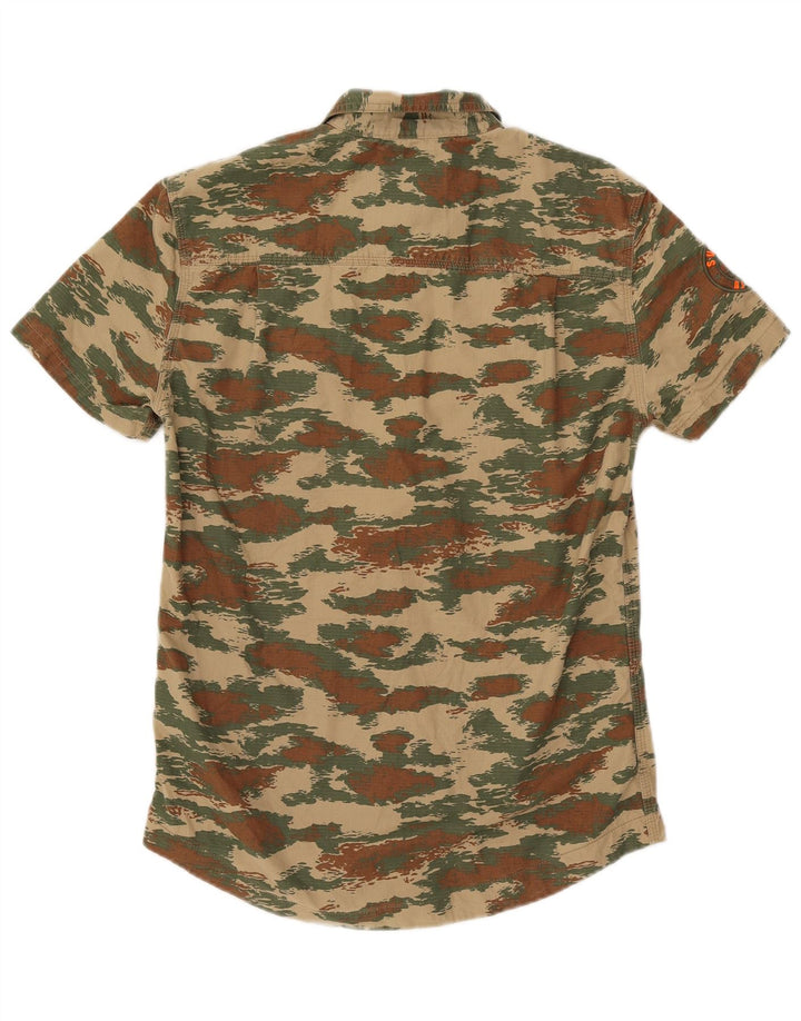 SUPERDRY Mens Short Sleeve Regular Fit Shirt Small Khaki Camouflage Cotton