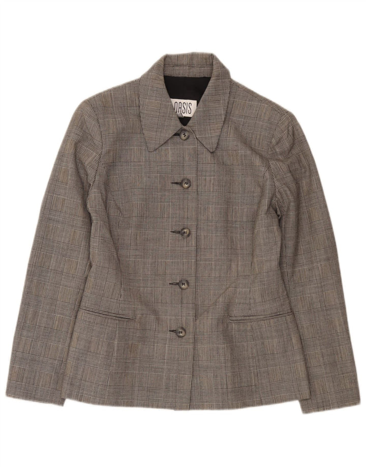 Oasis Womens 5 Button Blazer Jacket UK 10 Small Grey Check Wool