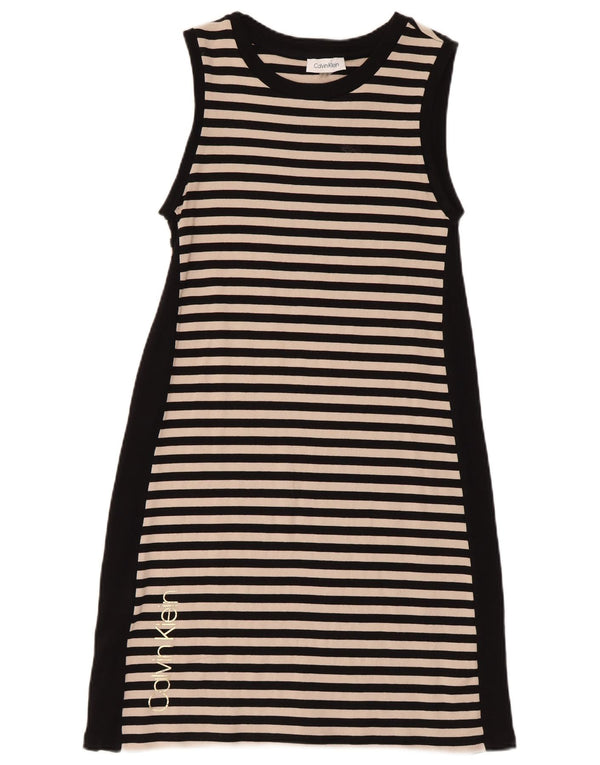 Calvin Klein Womens Graphic Sleeveless T-Shirt Dress UK 4 XS Black Striped