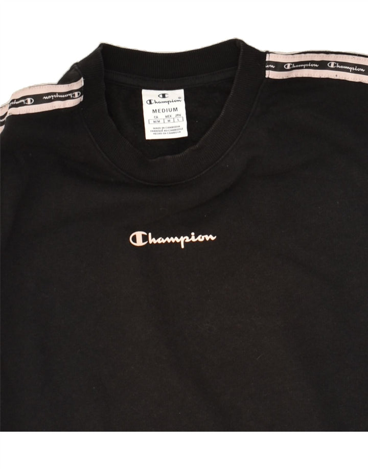 CHAMPION Womens Crop Graphic Sweatshirt Jumper UK 14 Medium Black Cotton Vintage Champion and Second-Hand Champion from Messina Hembry 