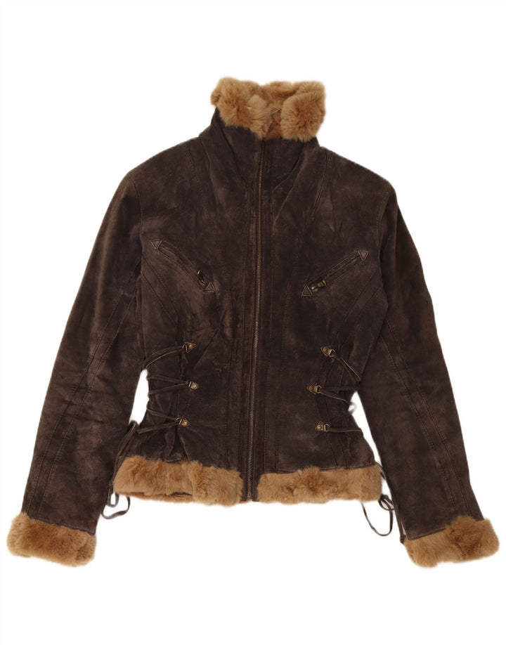 Conbipel Womens Suede Jacket IT 44 Medium Brown Leather