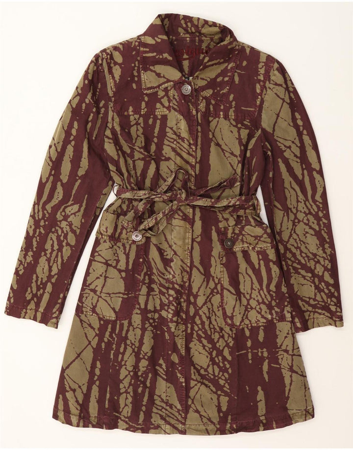 Desigual Womens Abstract Pattern Windbreaker Coat EU 40 Medium Green Cotton