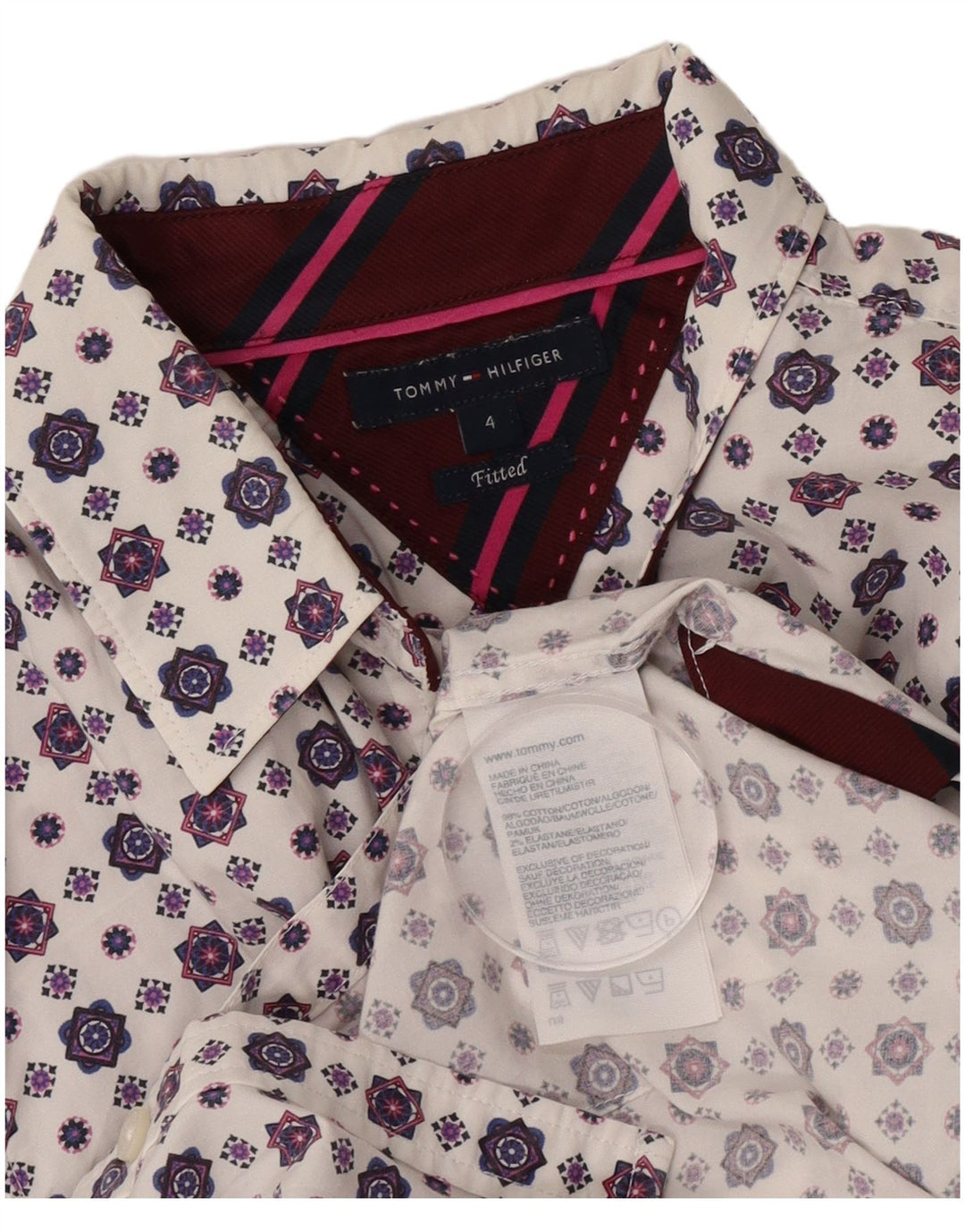 Tommy Hilfiger Womens Fitted Shirt US 4 Small White Geometric Cotton