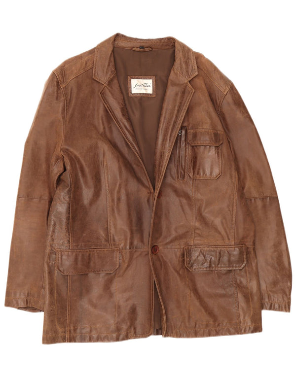 Vintage Mens Leather 2 Button Blazer Jacket IT 54 2XL Brown