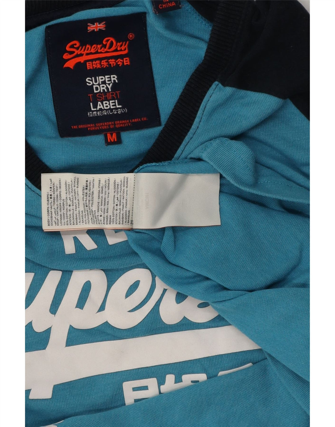 Superdry Mens Graphic Top Long Sleeve Medium Blue Colourblock Cotton