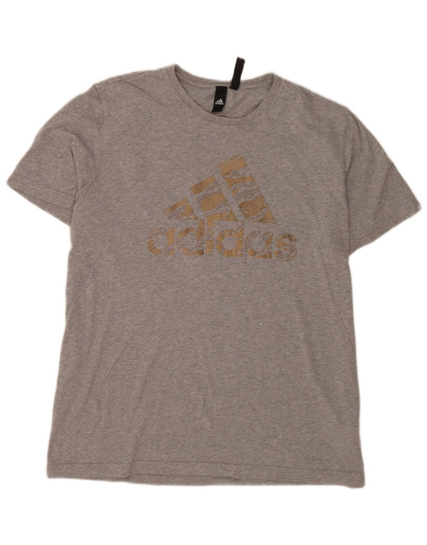 Adidas Mens Graphic T-Shirt Top XL Grey Flecked Cotton