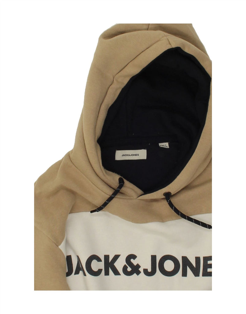 JACK & JONES Mens Graphic Hoodie Jumper Medium Black Colourblock Cotton Vintage Jack & Jones and Second-Hand Jack & Jones from Messina Hembry 