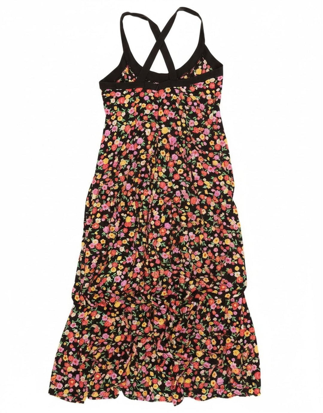 Vintage Womens Maxi Sundress UK 12 Medium Black Floral