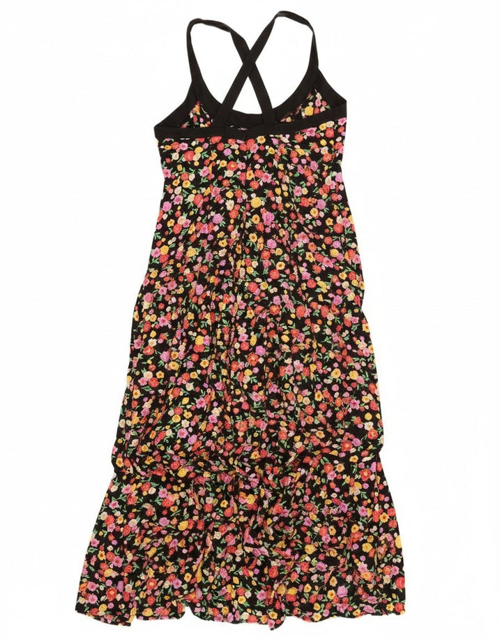 Vintage Womens Maxi Sundress UK 12 Medium Black Floral