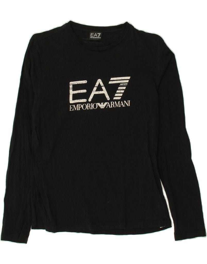 EMPORIO ARMANI Womens Graphic Top Long Sleeve UK 14 Medium Black Cotton | Vintage Emporio Armani | Thrift | Second-Hand Emporio Armani | Used Clothing | Messina Hembry 