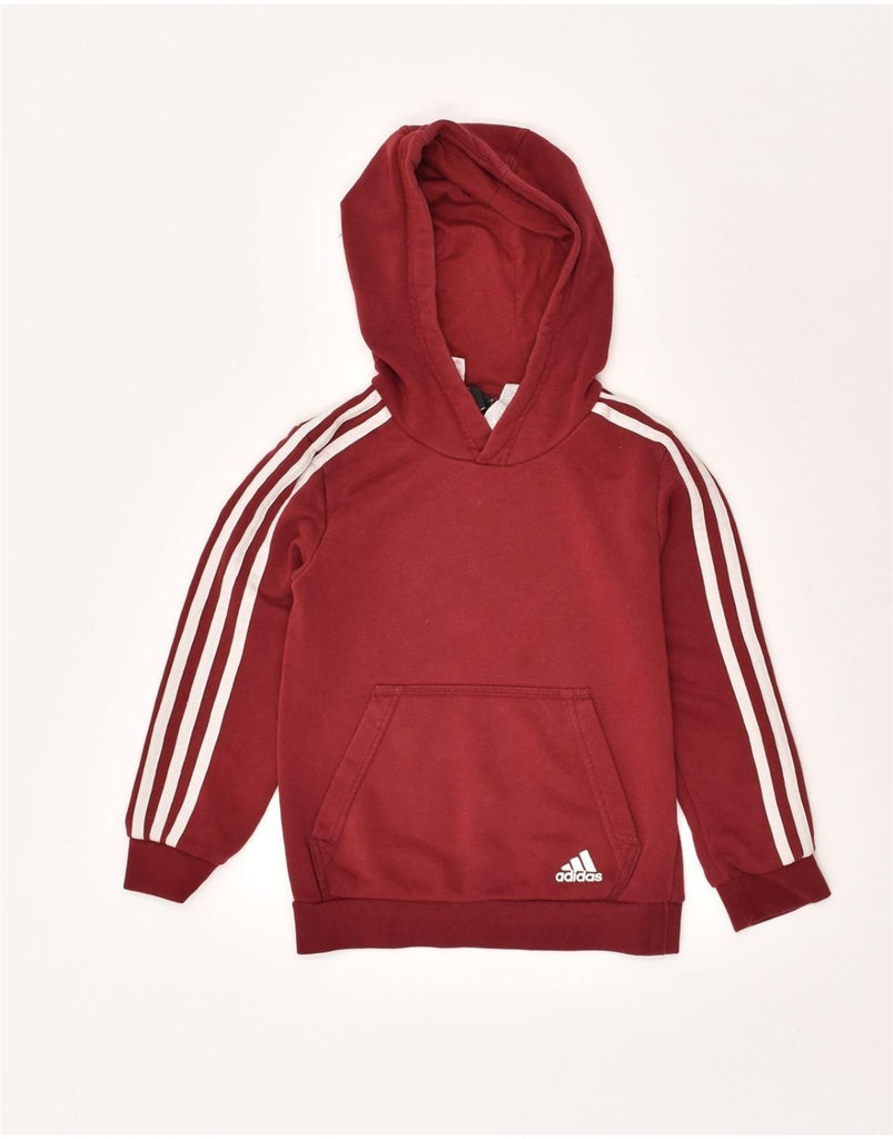 ADIDAS Boys Hoodie Jumper 7-8 Years Burgundy Cotton | Vintage Adidas | Thrift | Second-Hand Adidas | Used Clothing | Messina Hembry 