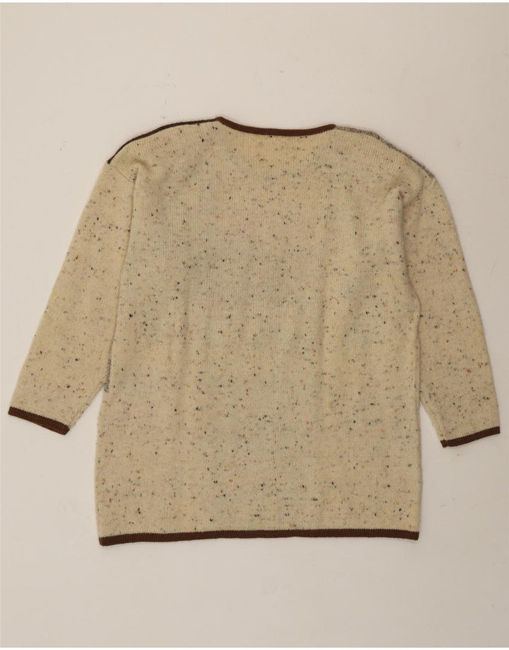 Vintage Womens Crew Neck Jumper Sweater UK 16 Large Beige Patchwork Novelty