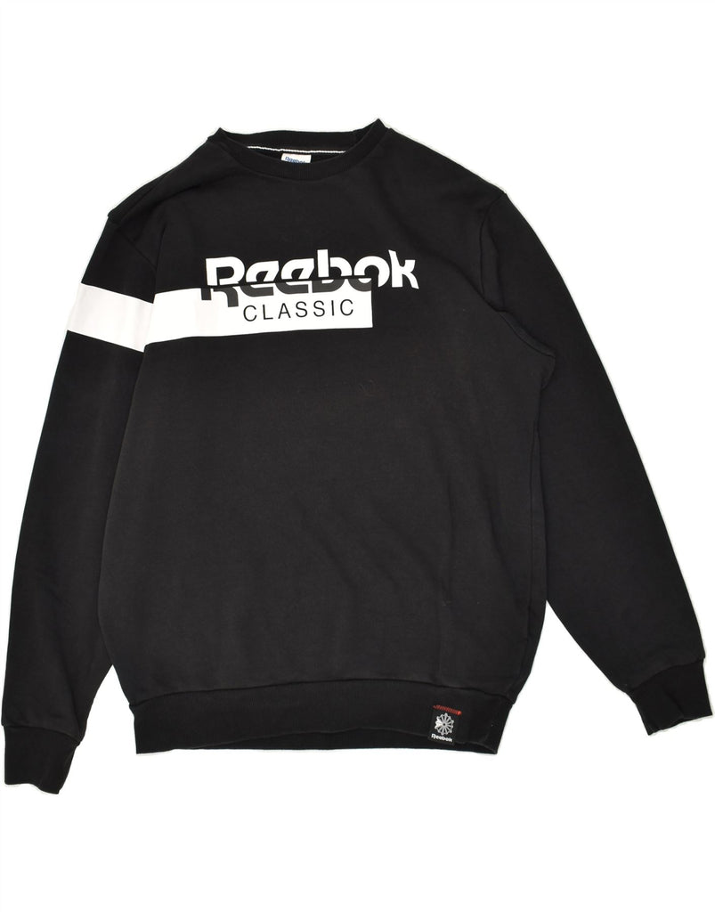 REEBOK Mens Classic Graphic Sweatshirt Jumper Large Black Colourblock | Vintage Reebok | Thrift | Second-Hand Reebok | Used Clothing | Messina Hembry 