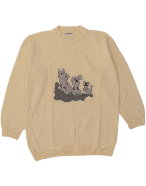 Cristal Paul Womens Graphic Crew Neck Jumper Sweater UK 18 XL Off White