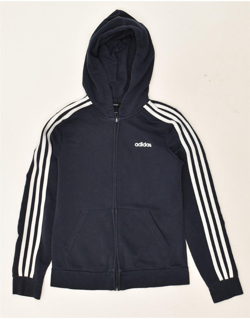 ADIDAS Boys Zip Hoodie Sweater 14-15 Years Navy Blue Cotton | Vintage Adidas | Thrift | Second-Hand Adidas | Used Clothing | Messina Hembry 