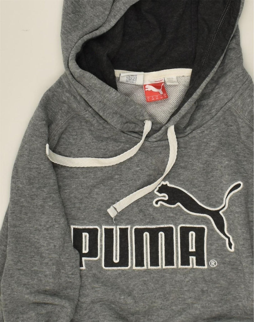 PUMA Womens Graphic Hoodie Jumper UK 14 Large Grey | Vintage Puma | Thrift | Second-Hand Puma | Used Clothing | Messina Hembry 