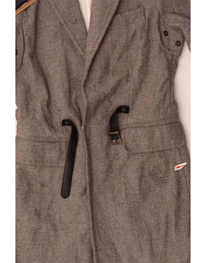 Dsquared2 Womens Overcoat IT 42 Medium Grey Herringbone Wool