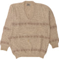 VINTAGE Mens V-Neck Jumper Sweater Medium Beige Argyle/Diamond Acrylic Vintage Vintage and Second-Hand Vintage from Messina Hembry 