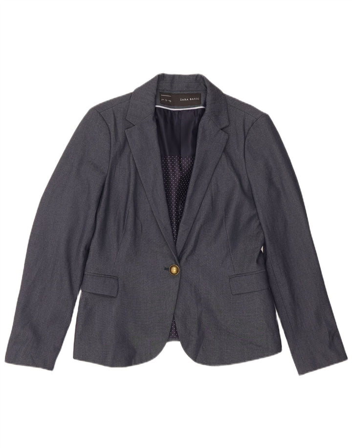 Zara Womens 1 Button Blazer Jacket UK 14 Large Navy Blue