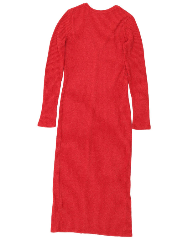 Zara Womens Long Sleeve Jumper Dress UK 10 Small Red Polyester