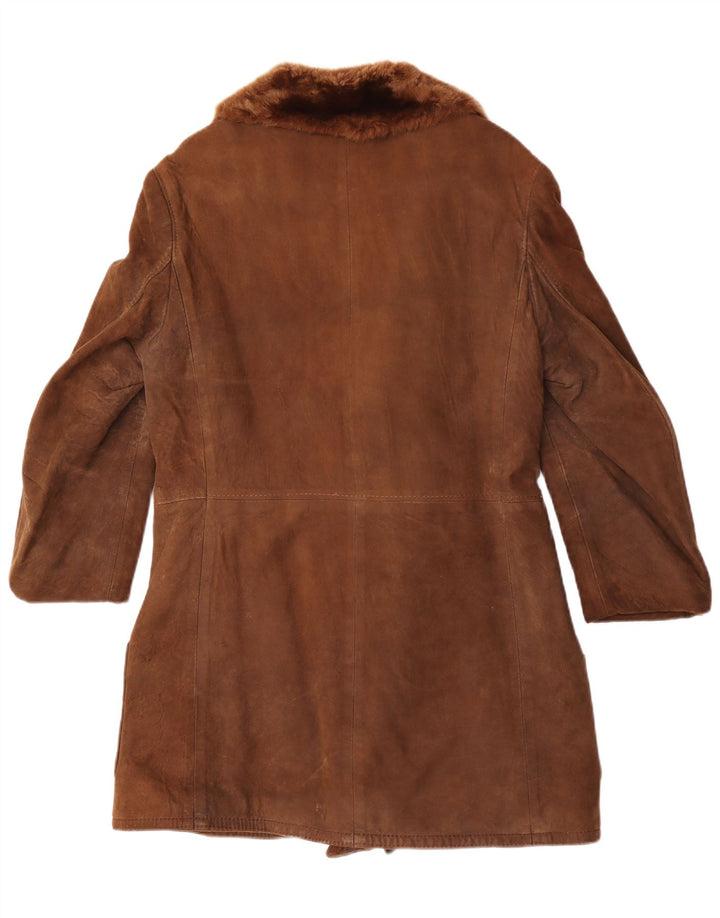 Vintage Womens Double Breasted Shearling Coat UK 12 Medium Brown