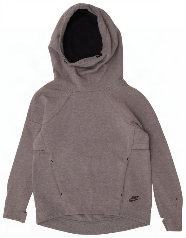 Nike Womens Hoodie Jumper UK 10 Small Grey Flecked Cotton