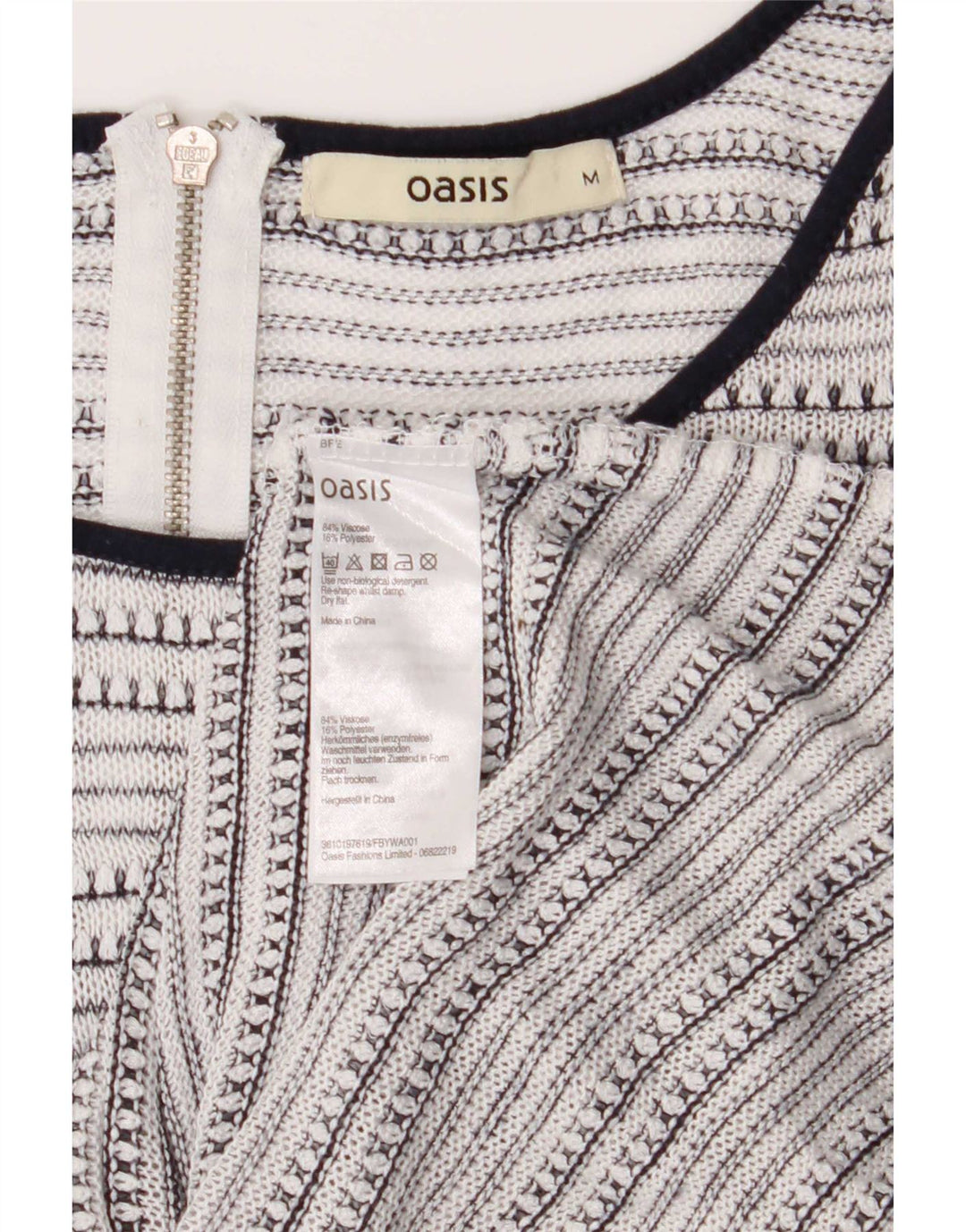 Oasis Womens 3/4 Sleeve Tunic Top UK 12 Medium White Striped Viscose
