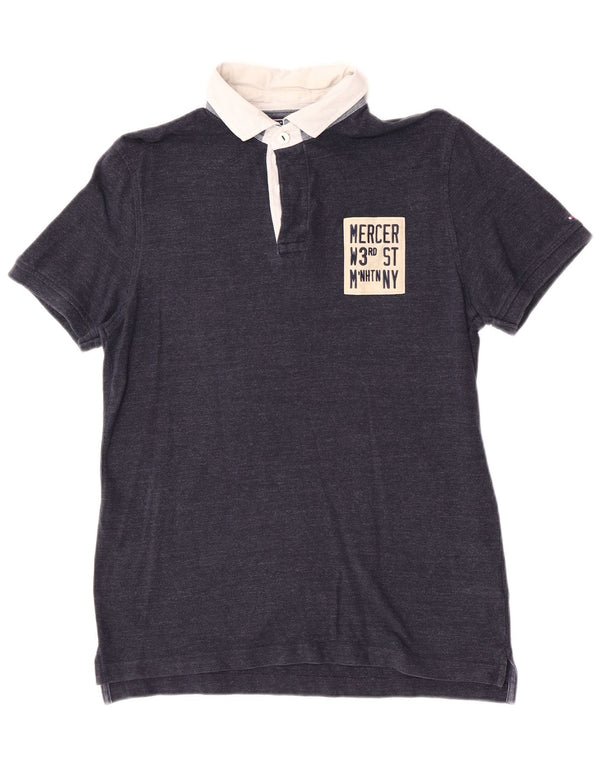 Tommy Hilfiger Mens Graphic Slim Fit Polo Shirt Large Navy Blue Cotton