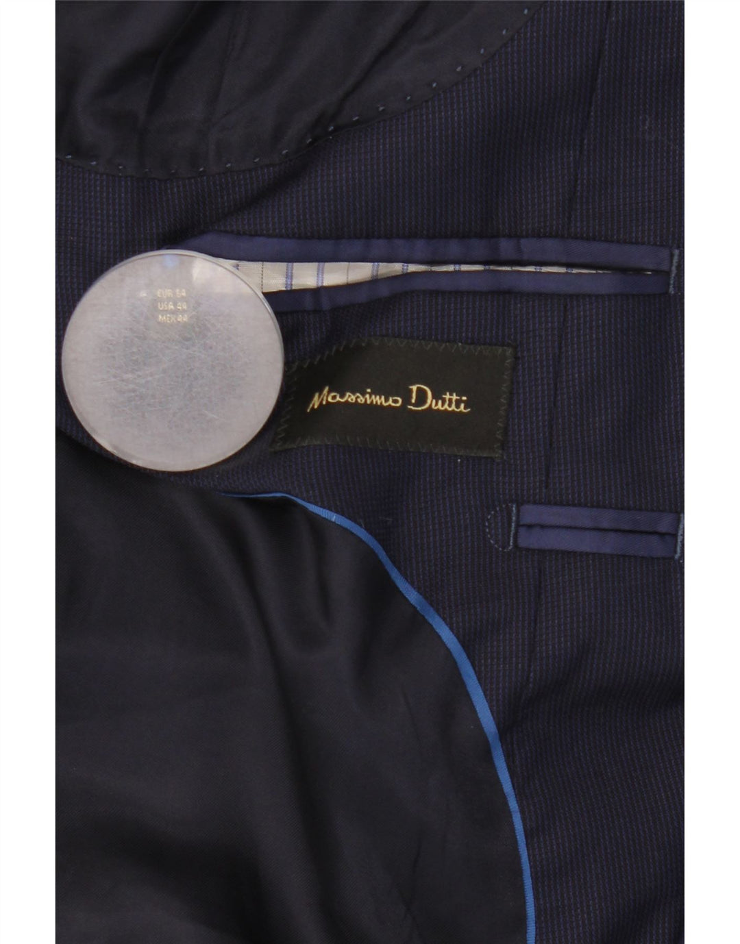 Massimo Dutti Mens 2 Button Blazer Jacket EU 54 XL Navy Blue Wool