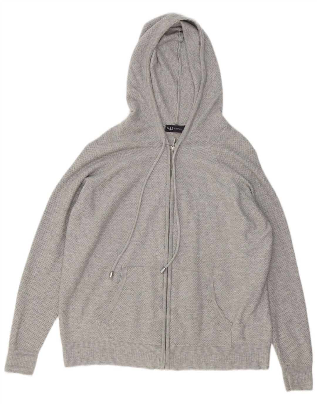Marks & Spencer Womens Zip Hoodie Sweater UK 14 Medium Grey Viscose