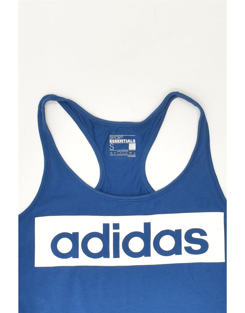 ADIDAS Womens Climalite Graphic Vest Top UK 8/10 Small Blue Cotton | Vintage Adidas | Thrift | Second-Hand Adidas | Used Clothing | Messina Hembry 