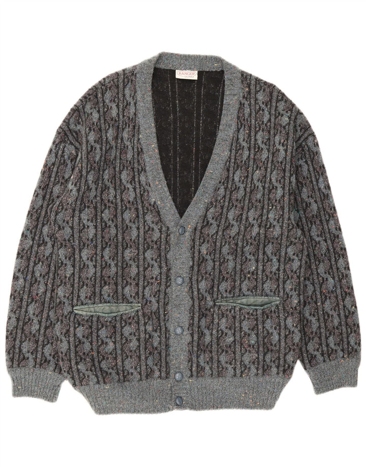 Ranger Mens Cardigan Sweater IT 52 Large Grey Geometric Wool