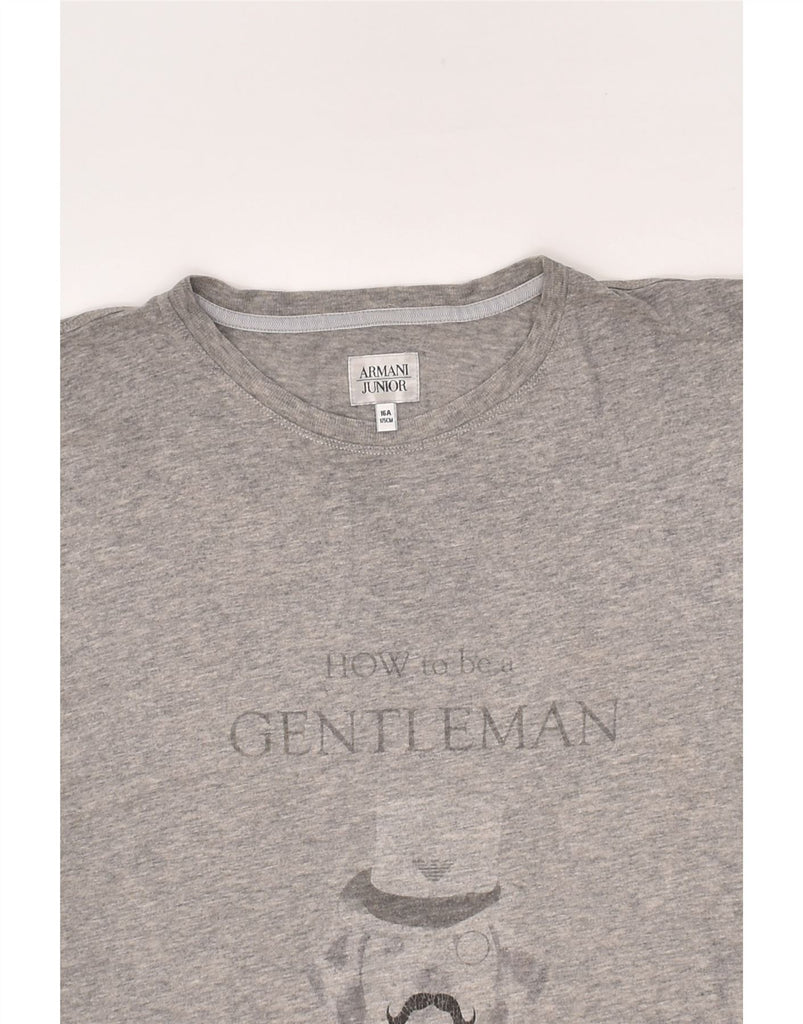 ARMANI JUNIOR Boys Graphic T-Shirt Top 15-16 Years Grey Cotton | Vintage Armani Junior | Thrift | Second-Hand Armani Junior | Used Clothing | Messina Hembry 